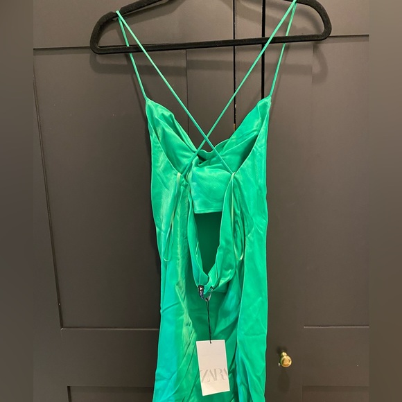 Zara Short Satin Effect Dress Green - Picture 11 of 14